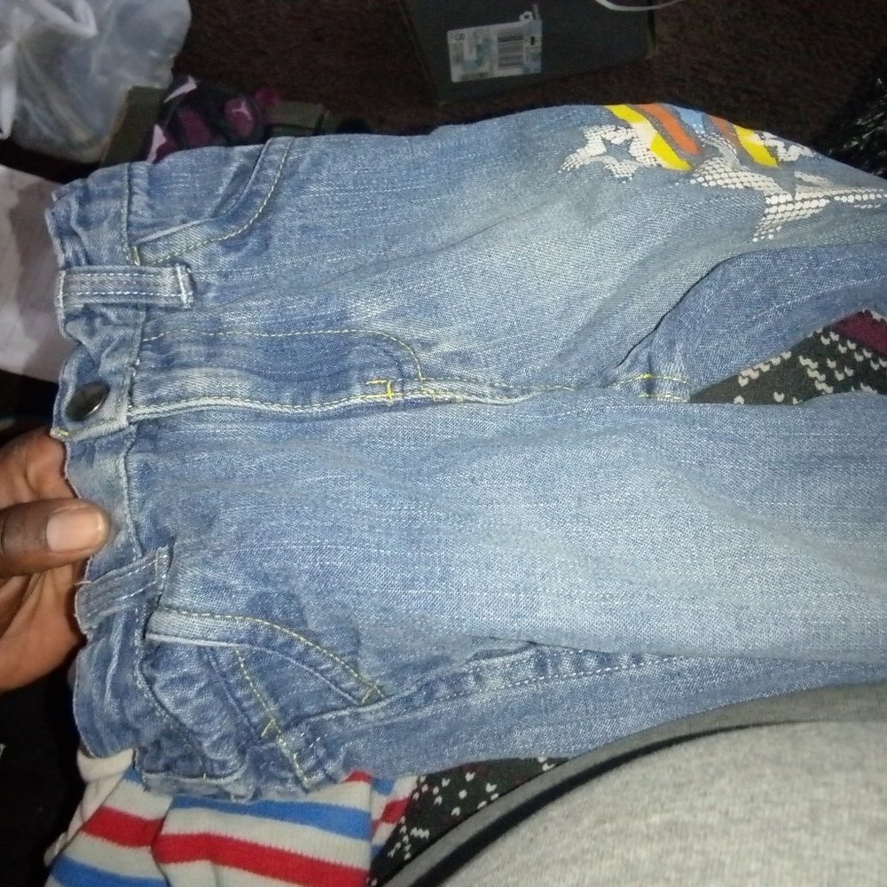 blue and orange toddler jeans